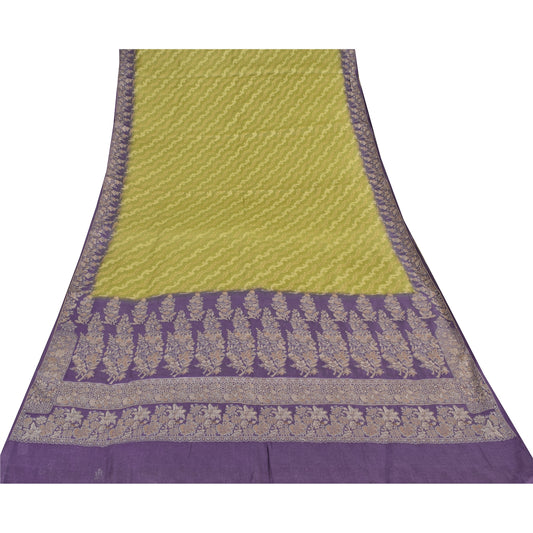 Sanskriti Vintage Purple/Green Sarees Pure Silk Woven Premium Sari Craft Sustainable Fabric