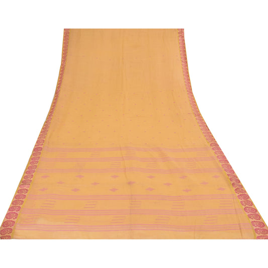 Sanskriti Vintage Yellow Sarees Pure Cotton Woven Tant Premium Sari Craft Sustainable Fabric