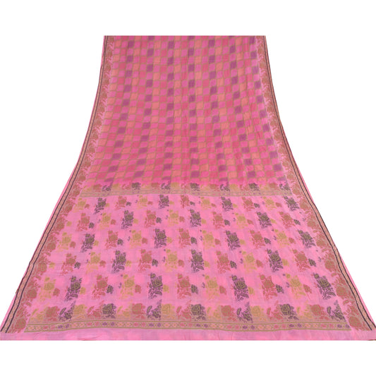 Sanskriti Vintage Indian Pink Sarees Pure Silk Woven Ethnic Sari 5ydCraft Sustainable Fabric