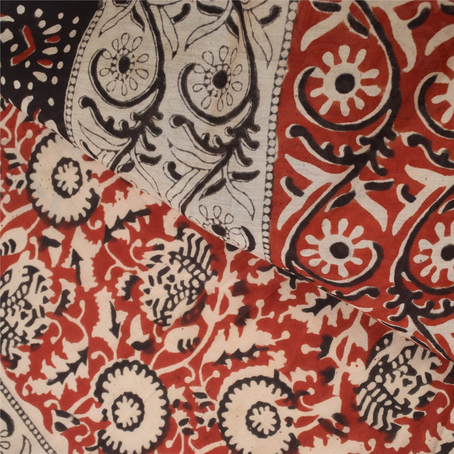 Sanskriti Vintage Red/Ivory Sarees Pure Silk Printed Premium Sari Craft Sustainable Fabric