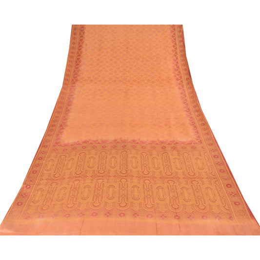 Sanskriti Vintage Indian Peach Sarees Pure Silk Woven Premium Sari Craft Sustainable Fabric