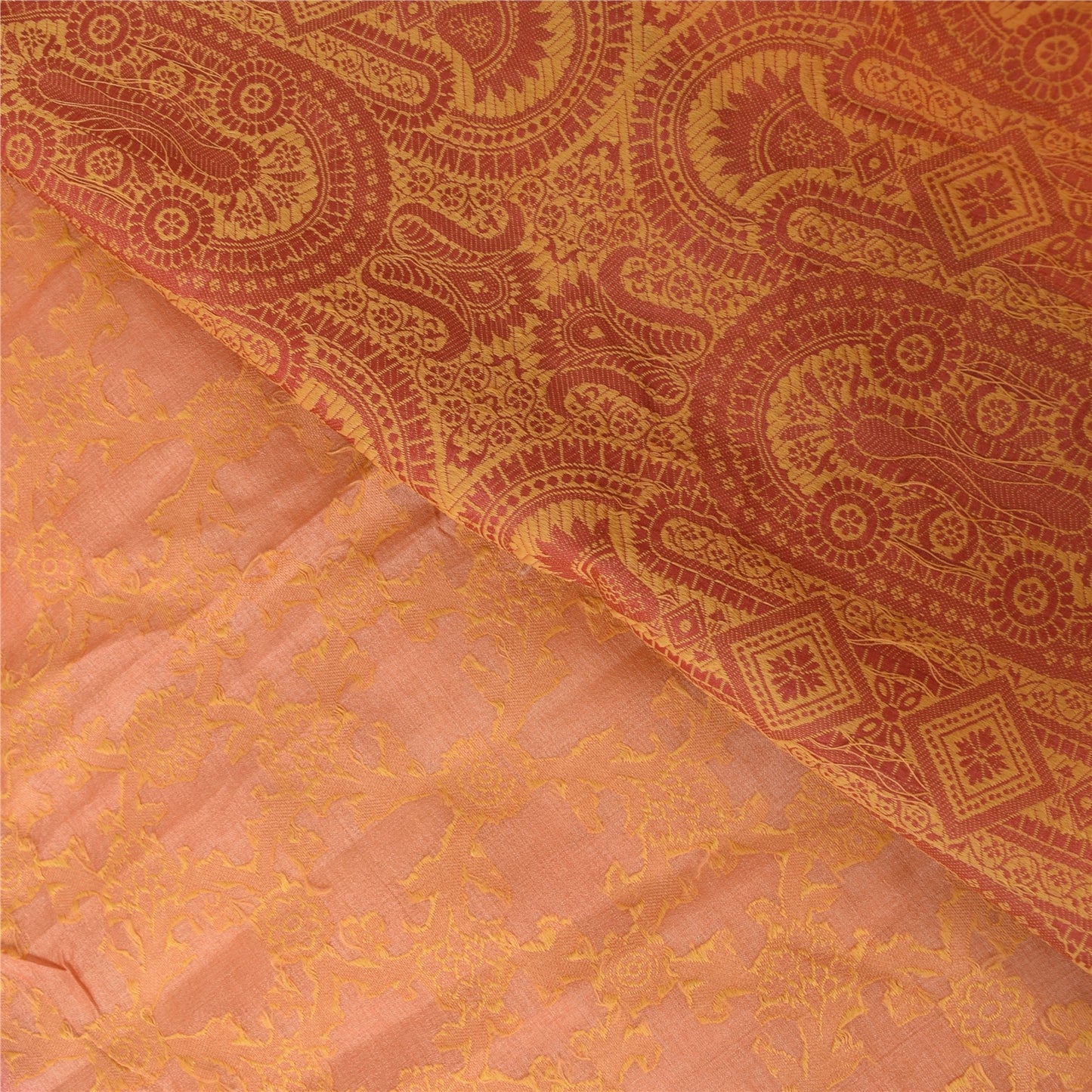 Sanskriti Vintage Indian Peach Sarees Pure Silk Woven Premium Sari Craft Sustainable Fabric