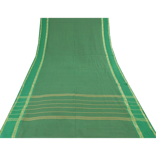 Sanskriti Vintage Green Sarees Pure Cotton Woven Premium Sari 5+yd Craft Sustainable Fabric