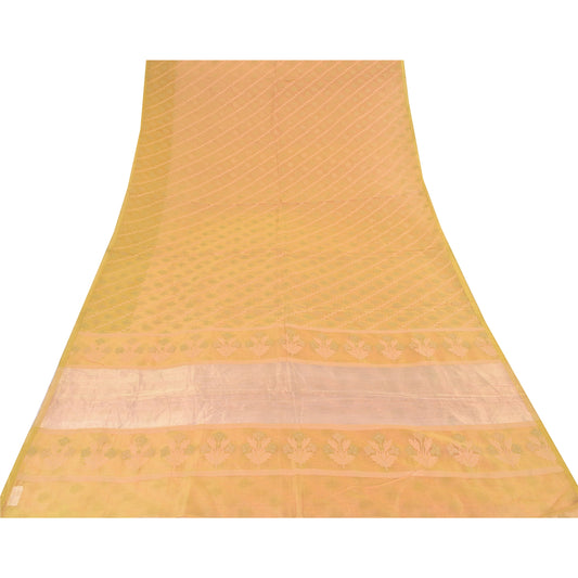 Sanskriti Vintage Yellow/Green Sarees Cotton Silk Woven Premium Sari 5+yd Sustainable Fabric