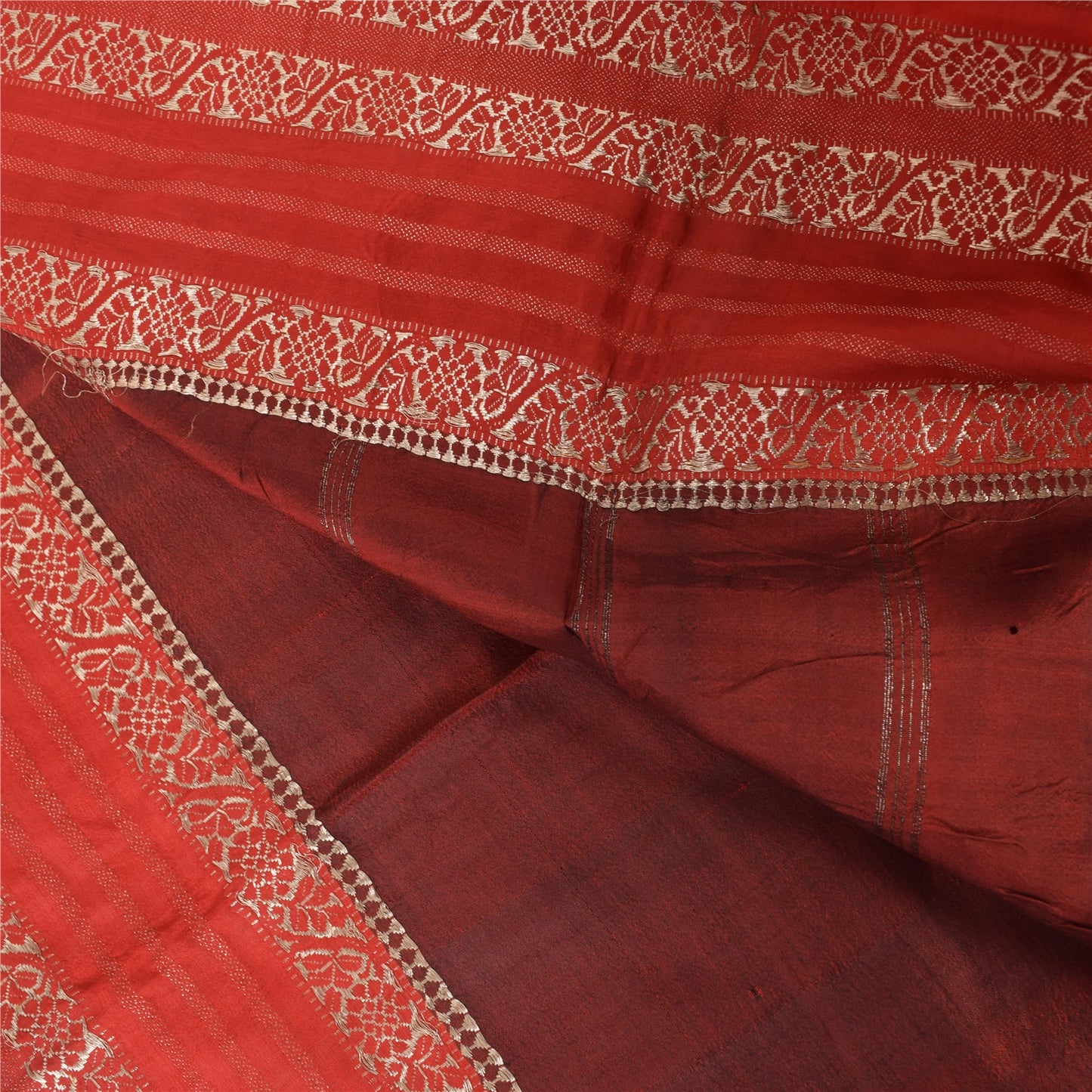Sanskriti Vintage Indian Red Sarees Pure Silk Woven Premium Sari 5ydCraft Sustainable Fabric