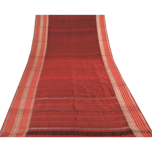 Sanskriti Vintage Indian Red Sarees Pure Silk Woven Premium Sari 5ydCraft Sustainable Fabric