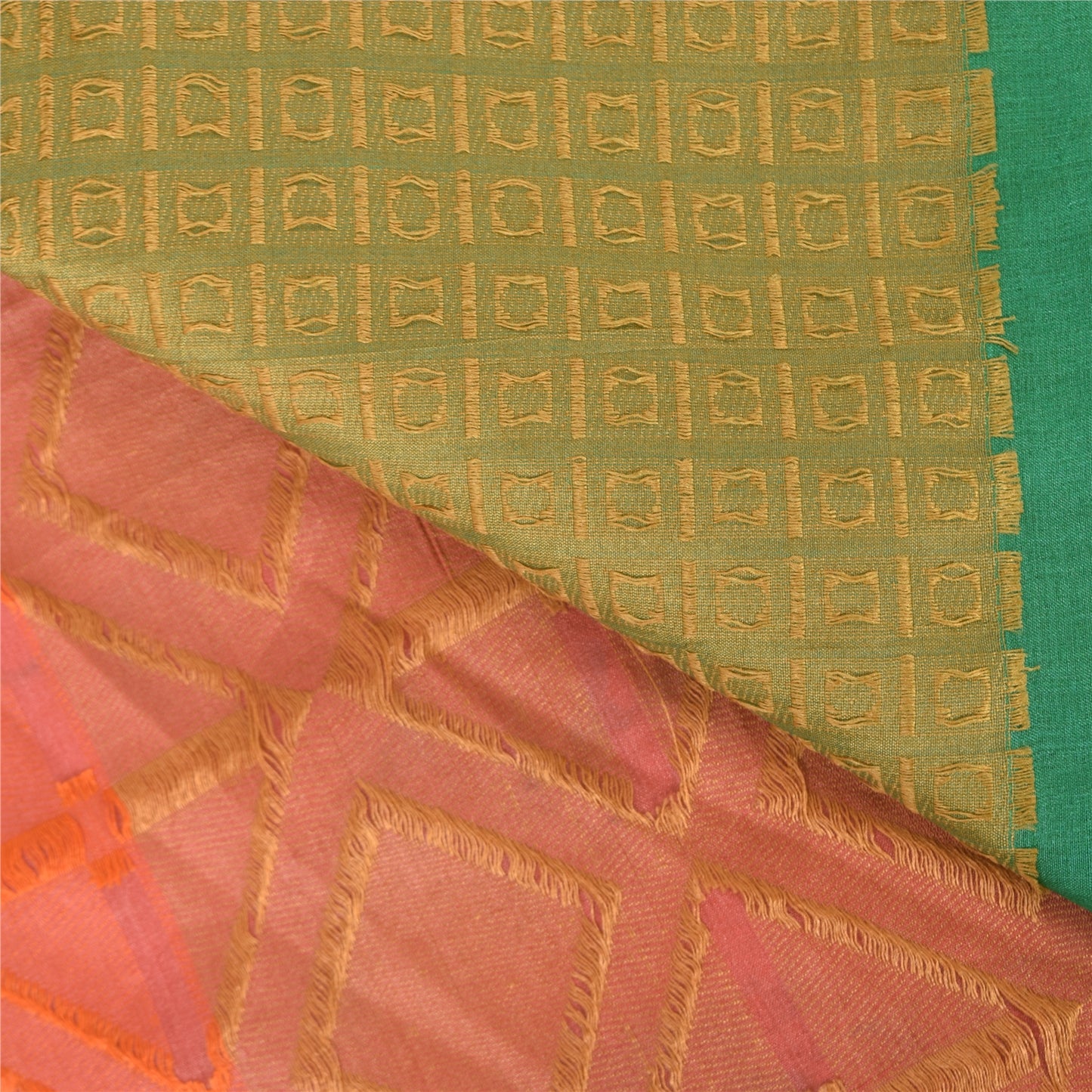 Sanskriti Vintage Green/Orange Sarees Pure Silk Woven Premium Sari Craft Sustainable Fabric