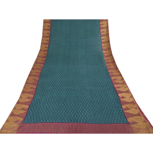 Sanskriti Vintage Blue/Green Sarees Pure Georgette Printed Woven Sari 5yd Sustainable Fabric