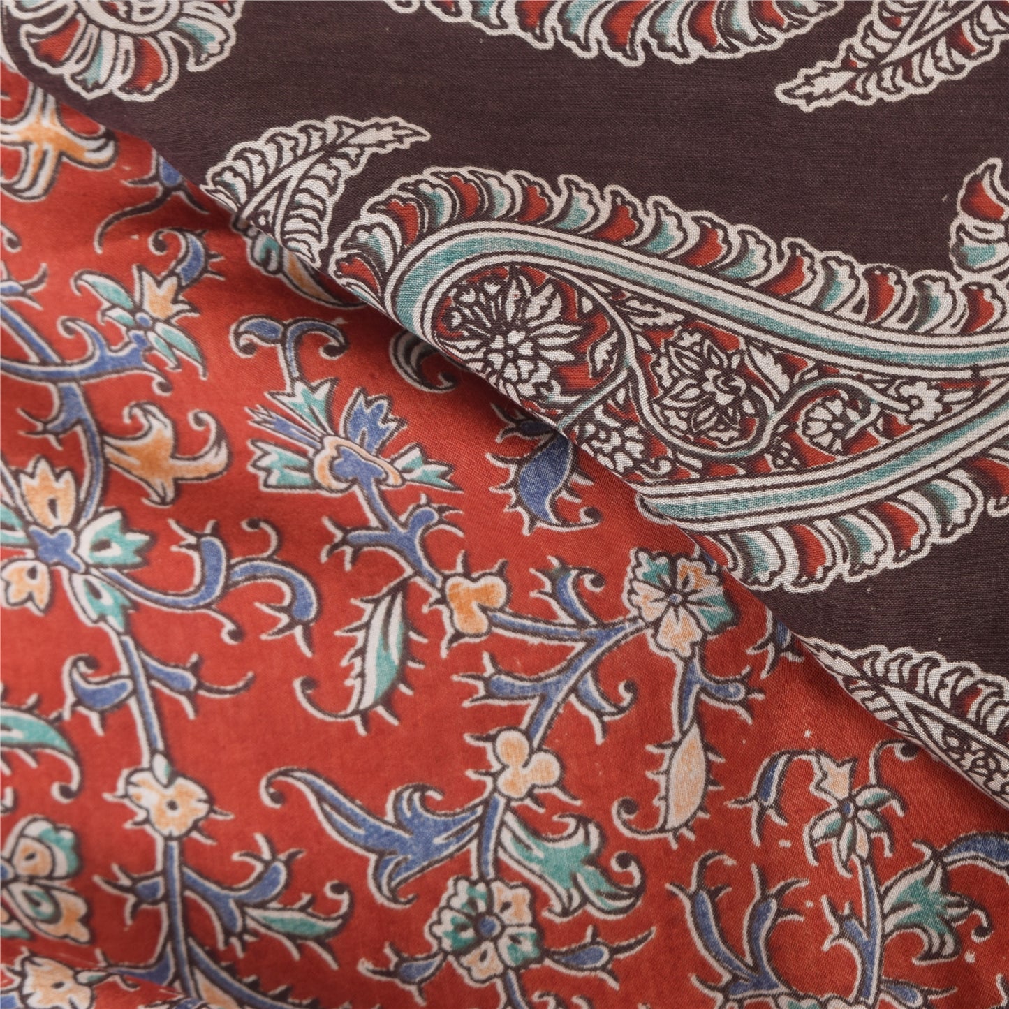 Sanskriti Vintage Red/Brown Sarees Pure Cotton Printed Premium Sari Craft Sustainable Fabric