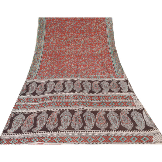 Sanskriti Vintage Red/Brown Sarees Pure Cotton Printed Premium Sari Craft Sustainable Fabric