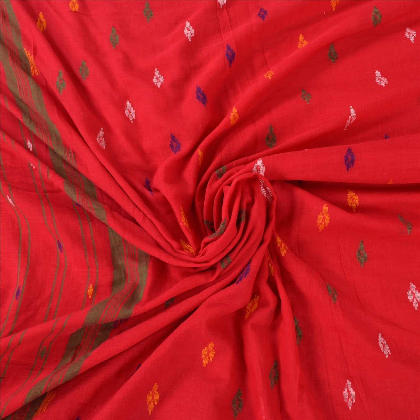 Санскритские винтажные красные сари из чистого хлопка, ручная работа, тант-сари, 5+ ярдов, ремесленная устойчивая ткань
