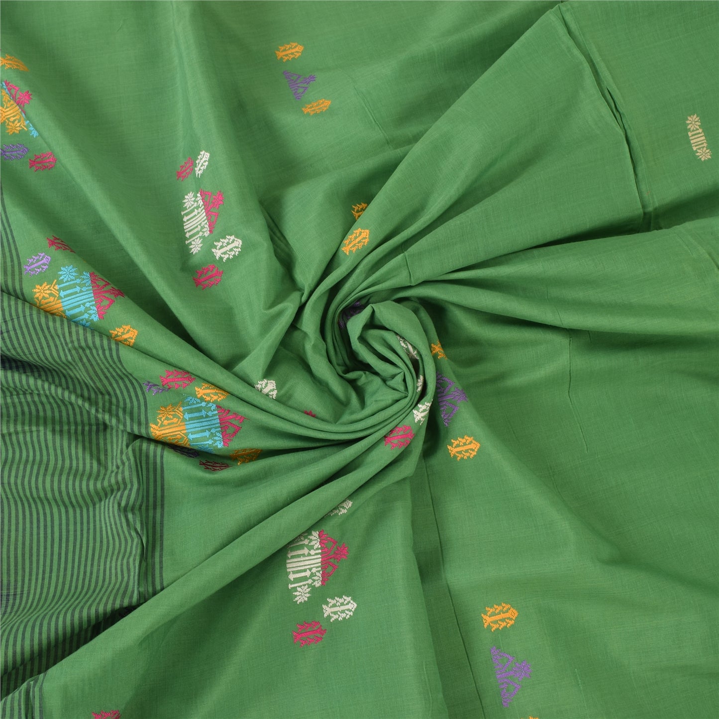 Sanskriti Vintage Dark Blue/Green Sarees Pure Cotton Woven Premium Sari Sustainable Fabric