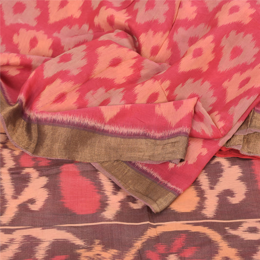 Sanskriti Vintage Red/Brown Sarees Pure Cotton Woven Sari Premium Craft Sustainable Fabric