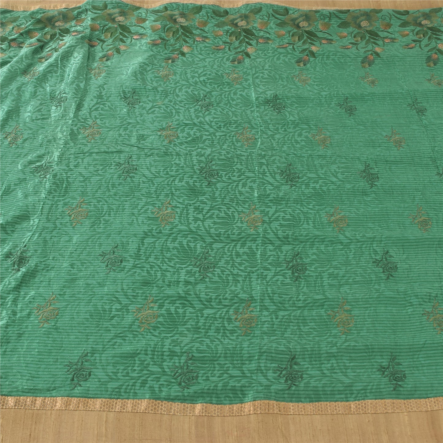 Sanskriti Vintage Green Sarees Pure Silk Embroidered Premium Sari Craft Sustainable Fabric