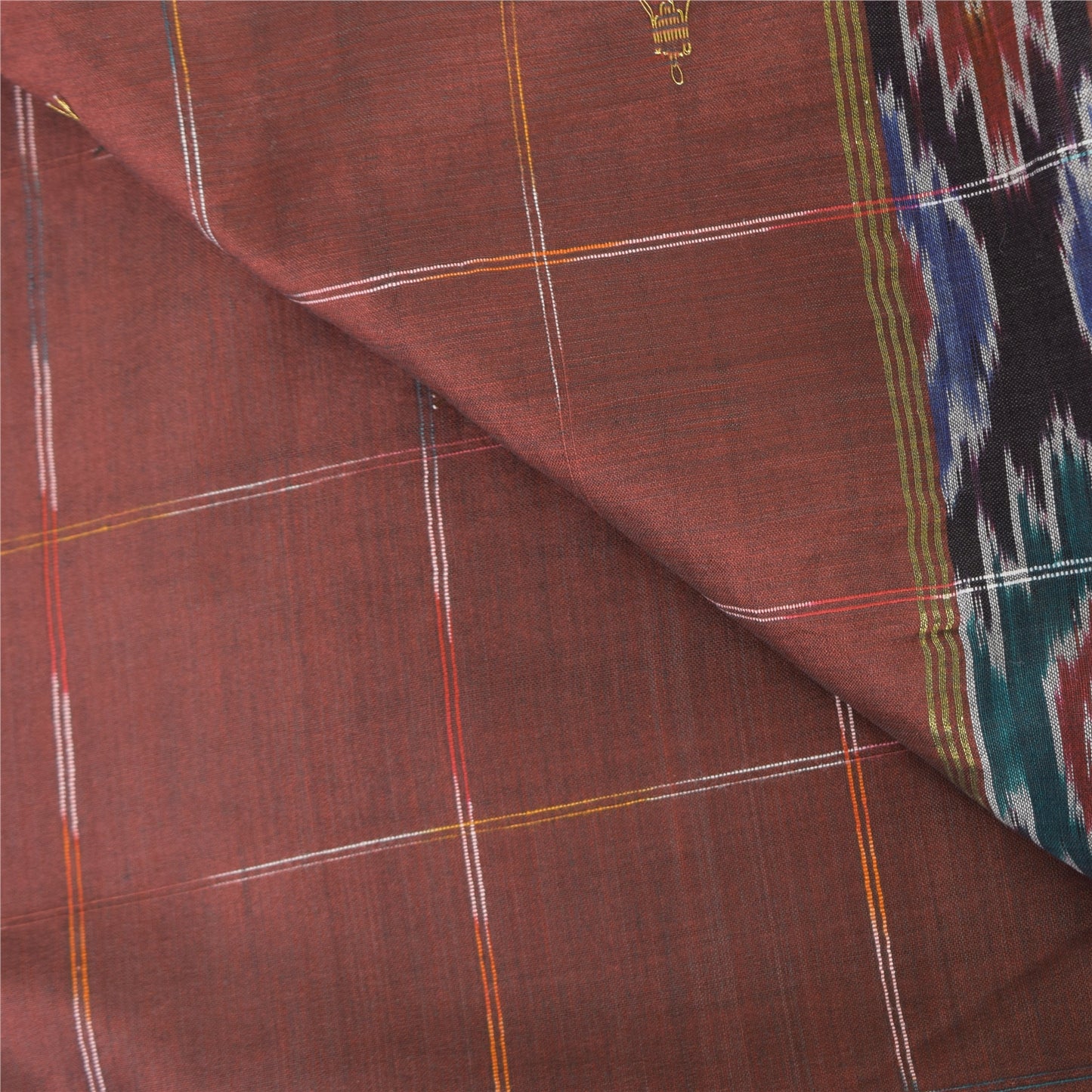 Sanskriti Vintage Brown Sarees Pure Silk Woven Ikat Premium Sari 5ydCraft Sustainable Fabric