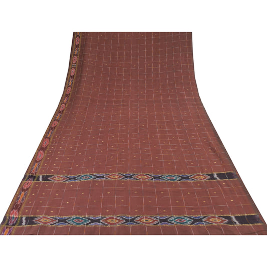 Sanskriti Vintage Brune Sarier Ren Silke Vævet Ikat Premium Sari 5yd Håndværksmæssigt Bæredygtigt Stof