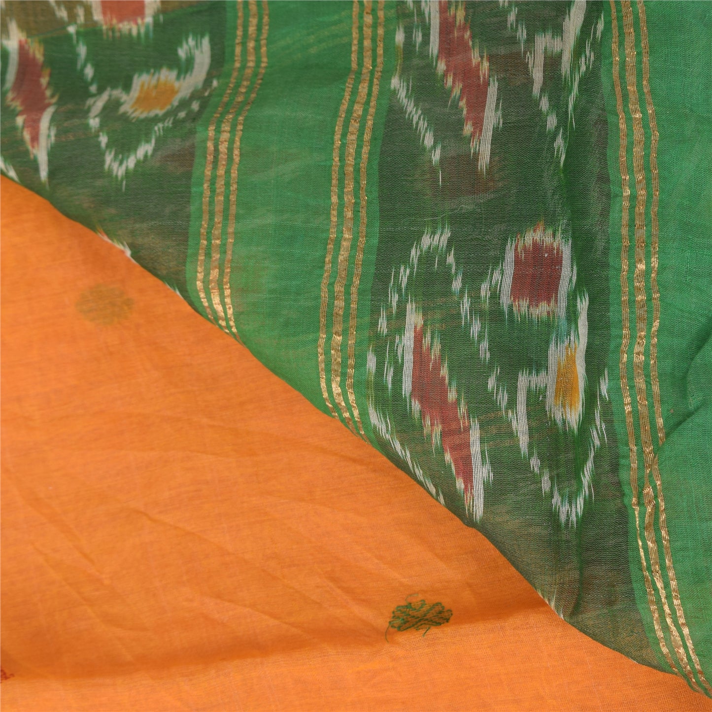 Sanskriti Vintage Indian Sarees Pure Silk Hand Woven Ikat Sari 5+yd Craft Sustainable Fabric