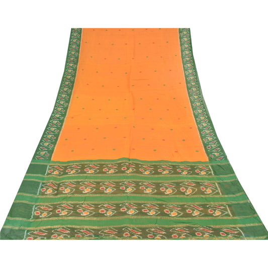 Sanskriti Vintage indiske sarier i ren silke, håndvævet ikat sari, 5+ yards håndværk, bæredygtigt stof