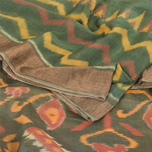 Sanskriti Vintage Sorte Sarier Ren Silke Ikat Vævet Etnisk Sari 5yd Håndværk Bæredygtigt Stoff