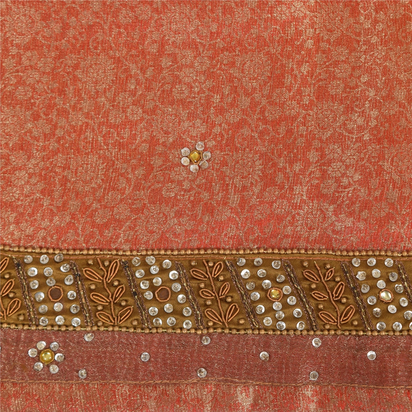 Sanskriti Vintage Orange Sarees Pure Silk Hand Beaded Premium Sari Craft Sustainable Fabric