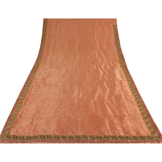 Sanskriti Vintage Orange Sarees Pure Silk Hand Beaded Premium Sari Craft Sustainable Fabric