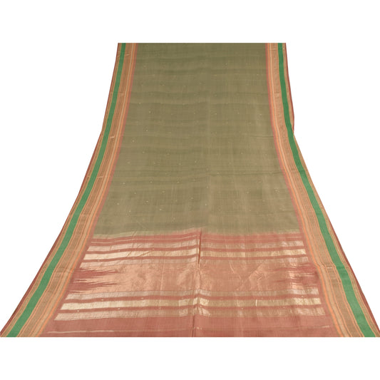 Sanskriti Vintage Green/Red Sarees Pure Silk Woven Ethnic Sari 5+yd Craft Sustainable Fabric
