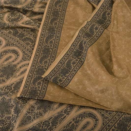 Sanskriti Vintage Indian Beige Sarees Pure Silk Woven Printed Sari Craft Sustainable Fabric
