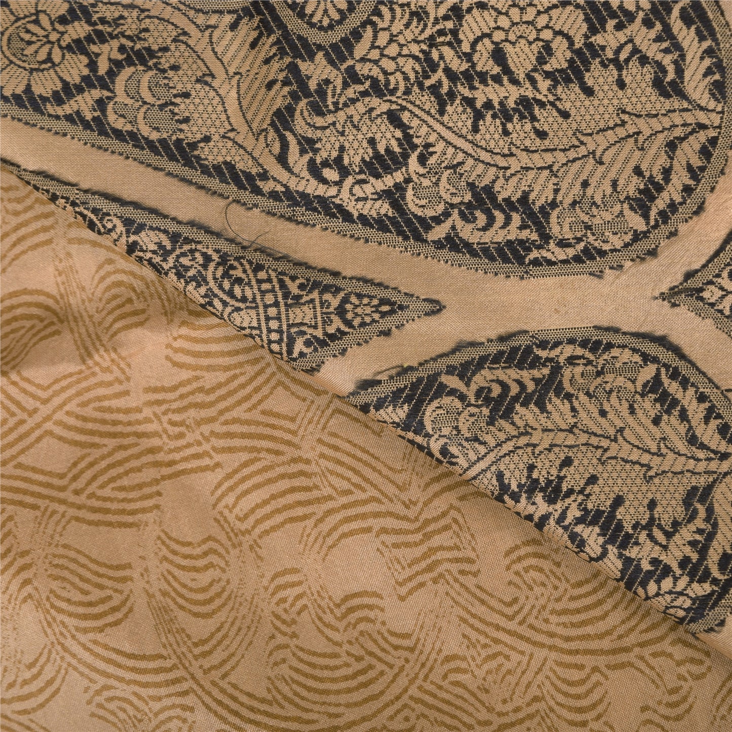 Sanskriti Vintage Indian Beige Sarees Pure Silk Woven Printed Sari Craft Sustainable Fabric