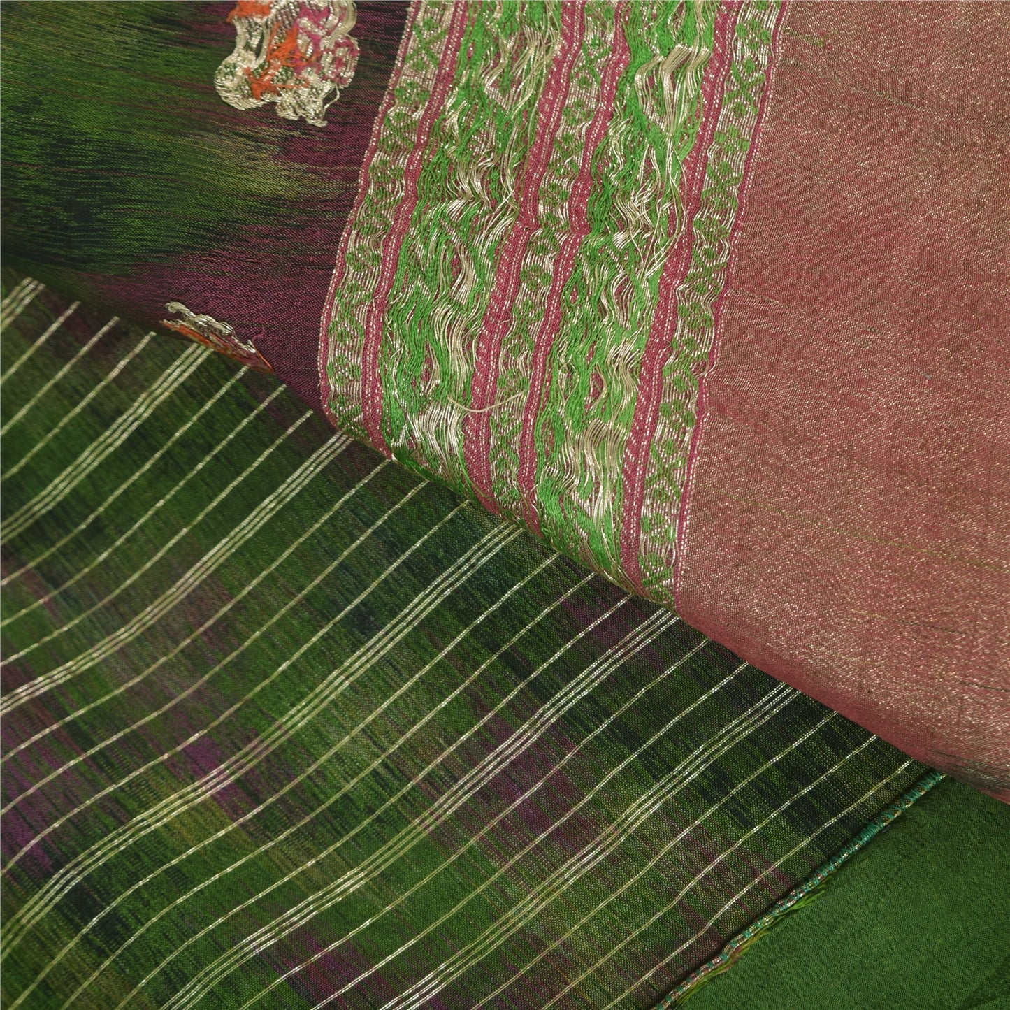 Sanskriti Vintage Indian Green Sarees Pure Silk Woven Premium Sari Craft Sustainable Fabric