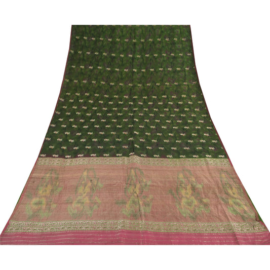 Санскритские винтажные индийские зеленые сари из чистого шелка, тканые премиальные сари из экологически чистой ткани