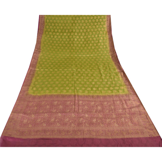 Sanskriti Vintage Green/Pink Sarees Pure Silk Woven Ethnic Sari 5+ydCraft Sustainable Fabric