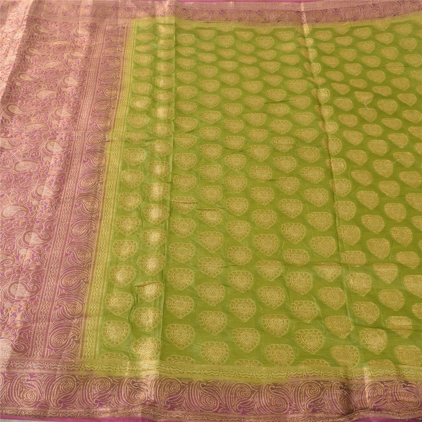 Sanskriti Vintage Green/Pink Sarees Pure Silk Woven Ethnic Sari 5+ydCraft Sustainable Fabric