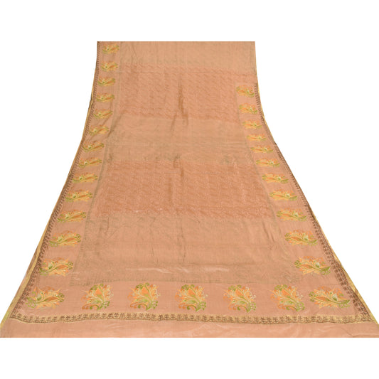 Sanskriti Vintage Brown Sarees Pure Silk Embroidered Printed Sari Craft Sustainable Fabric