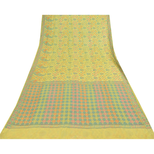 Sanskriti Vintage Yellow Sarees Pure Silk Hand Woven Premium Sari Craft Sustainable Fabric
