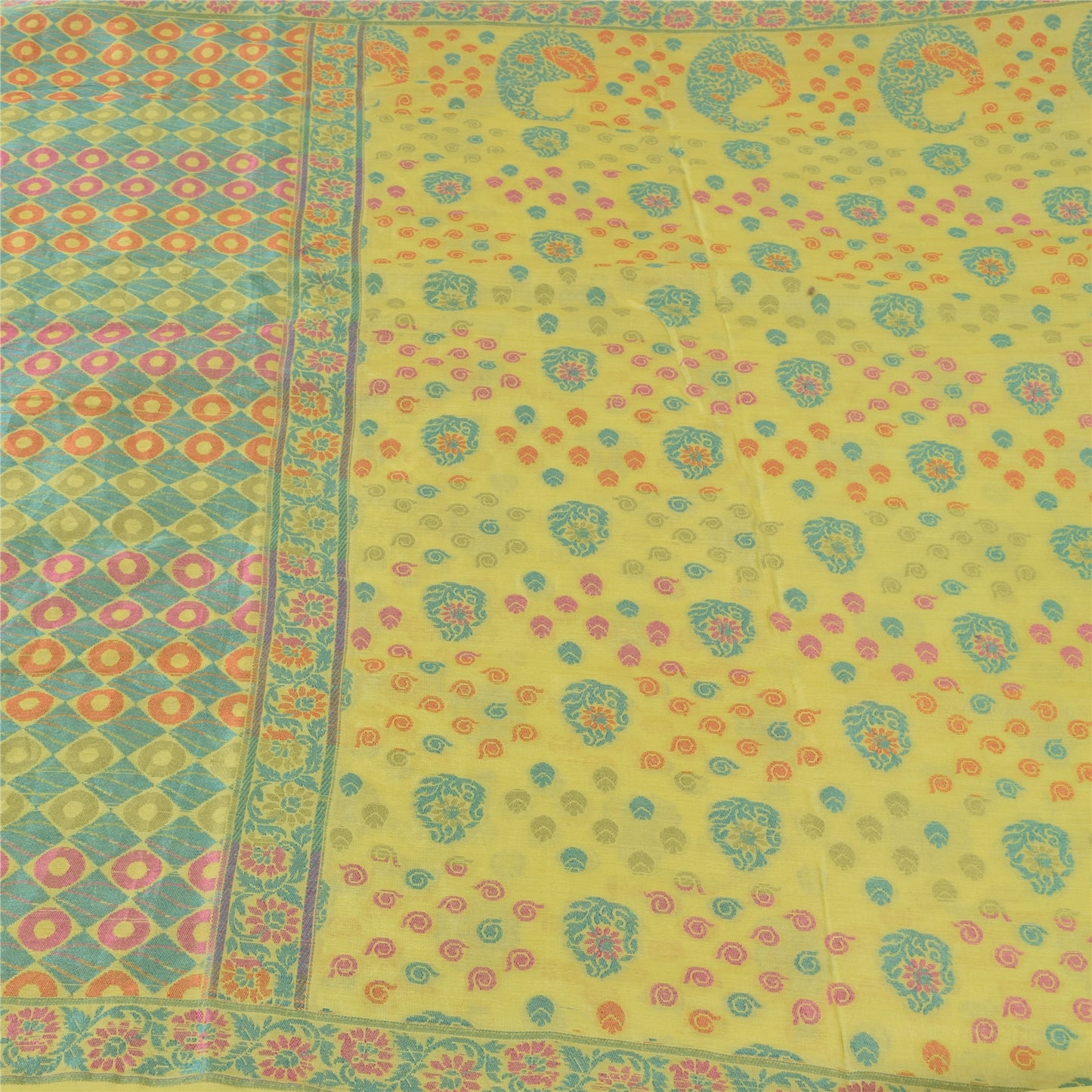 Санскритские винтажные желтые сари из чистого шелка ручной работы, премиальная ткань для сари из экологически чистой ткани