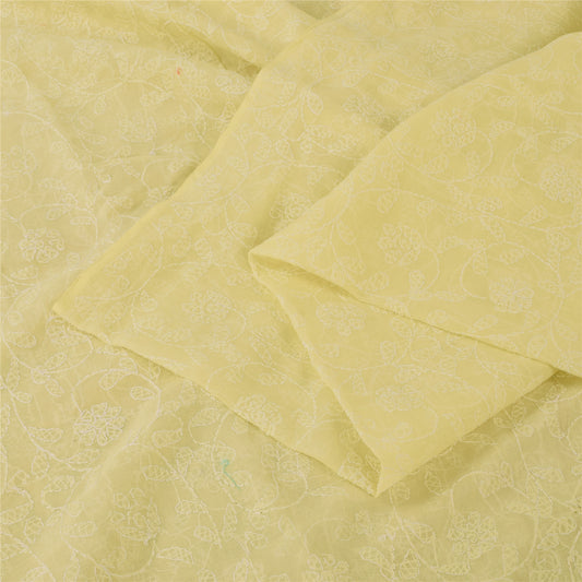 Sanskriti Vintage Ivory Sarees Art Silk Hand Embroidered Chikankari Sari Sustainable Fabric