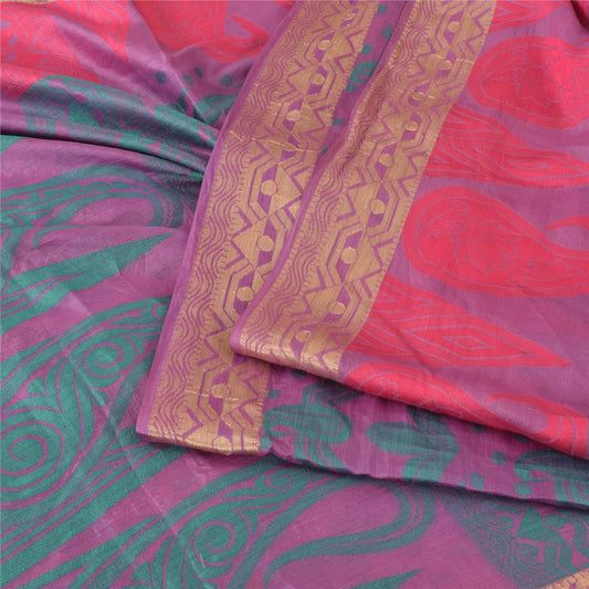 Sanskriti Vintage Indian Pink Sarees Pure Silk Printed Premium Sari Craft Sustainable Fabric