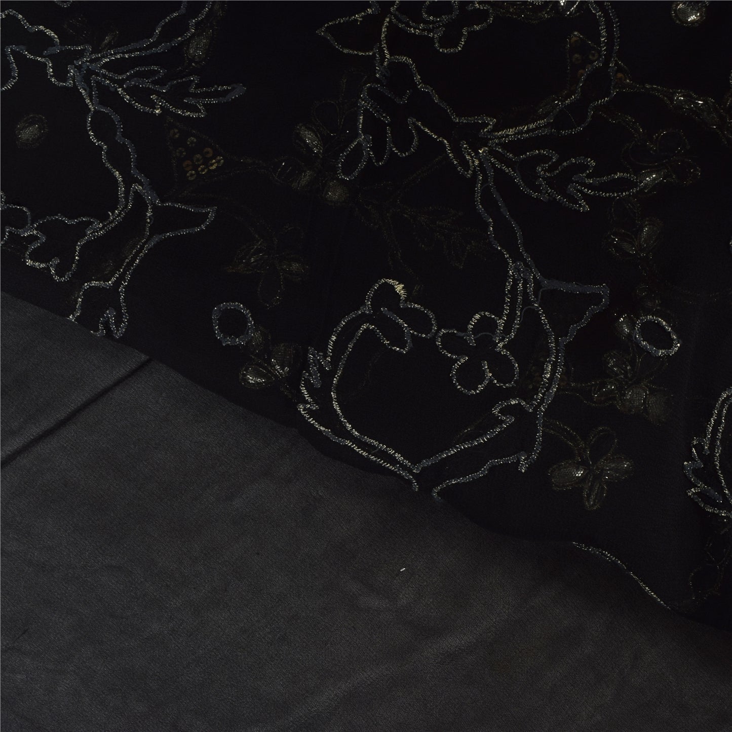 Sanskriti Vintage Black Sarees Pure Georgette Hand Beaded Gota Patti Sari Sustainable Fabric