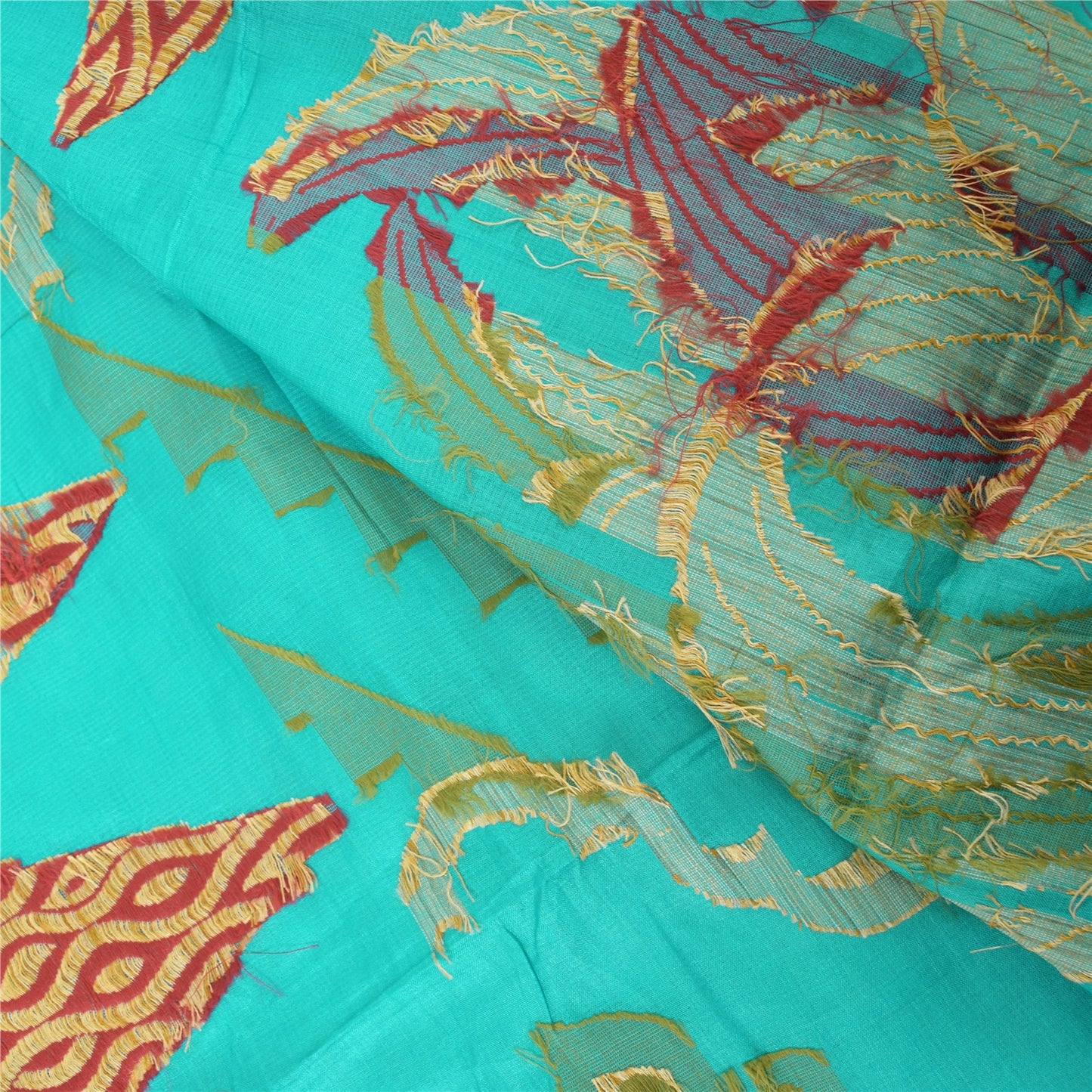Sanskriti Vintage Turquoise Blue Sarees Pure Silk Hand Woven Sari Craft Sustainable Fabric