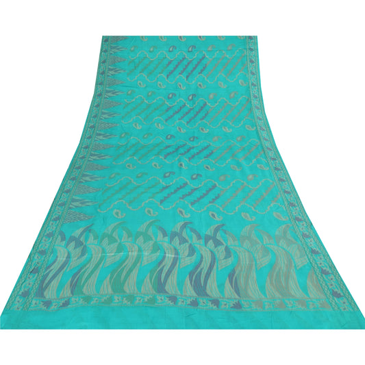 Санскритские винтажные бирюзовые сари из чистого шелка, ручная работа, сари, ремесло, устойчивая ткань