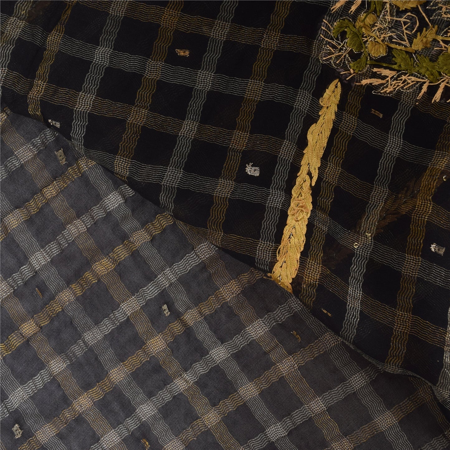 Санскритские винтажные черные сари из чистого шелка, расшитые вручную бисером, премиальная ткань для сари из экологически чистой ткани