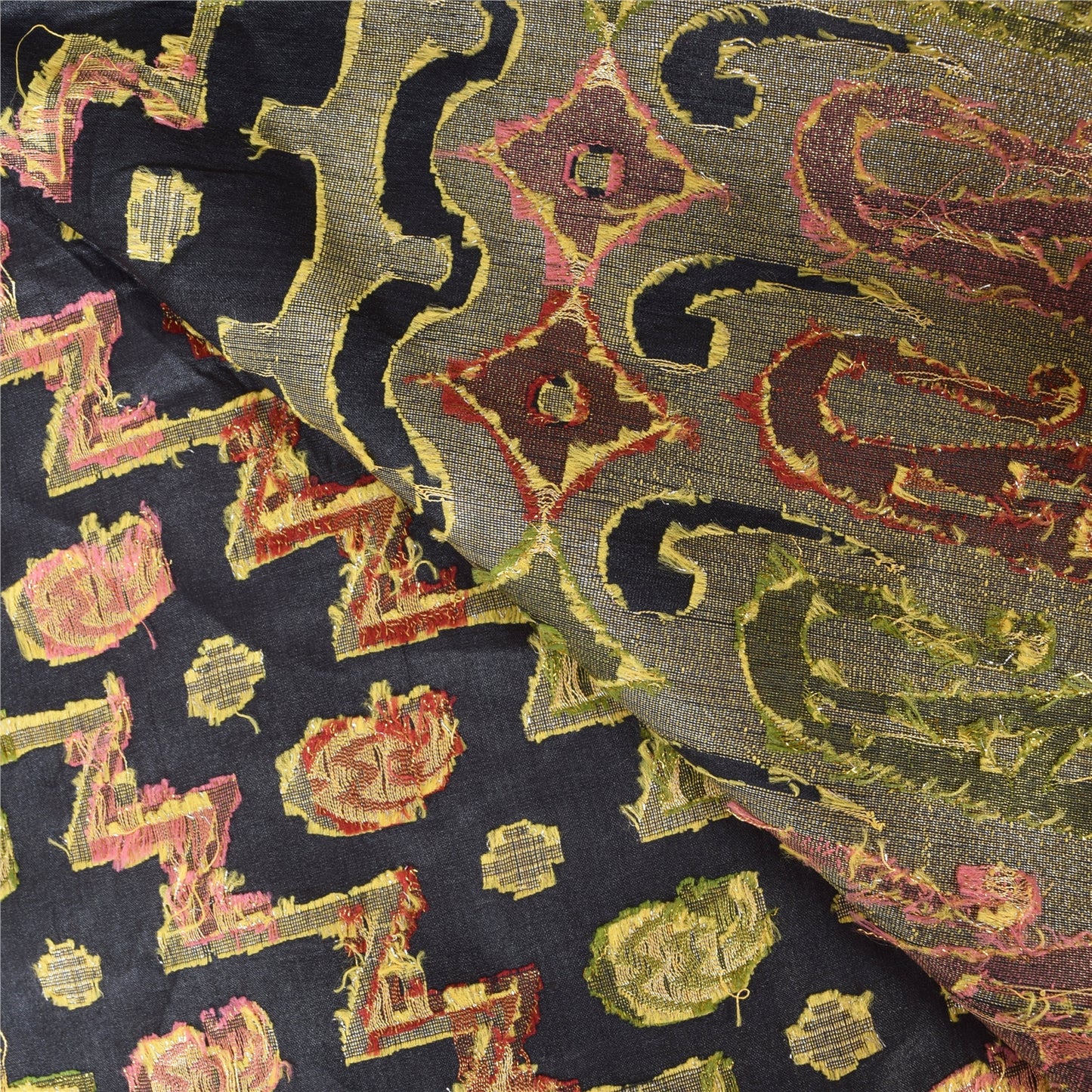 Sanskriti Vintage Sarees Black Bollywood Woven Pure Silk Sari 5+yd Craft Sustainable Fabric