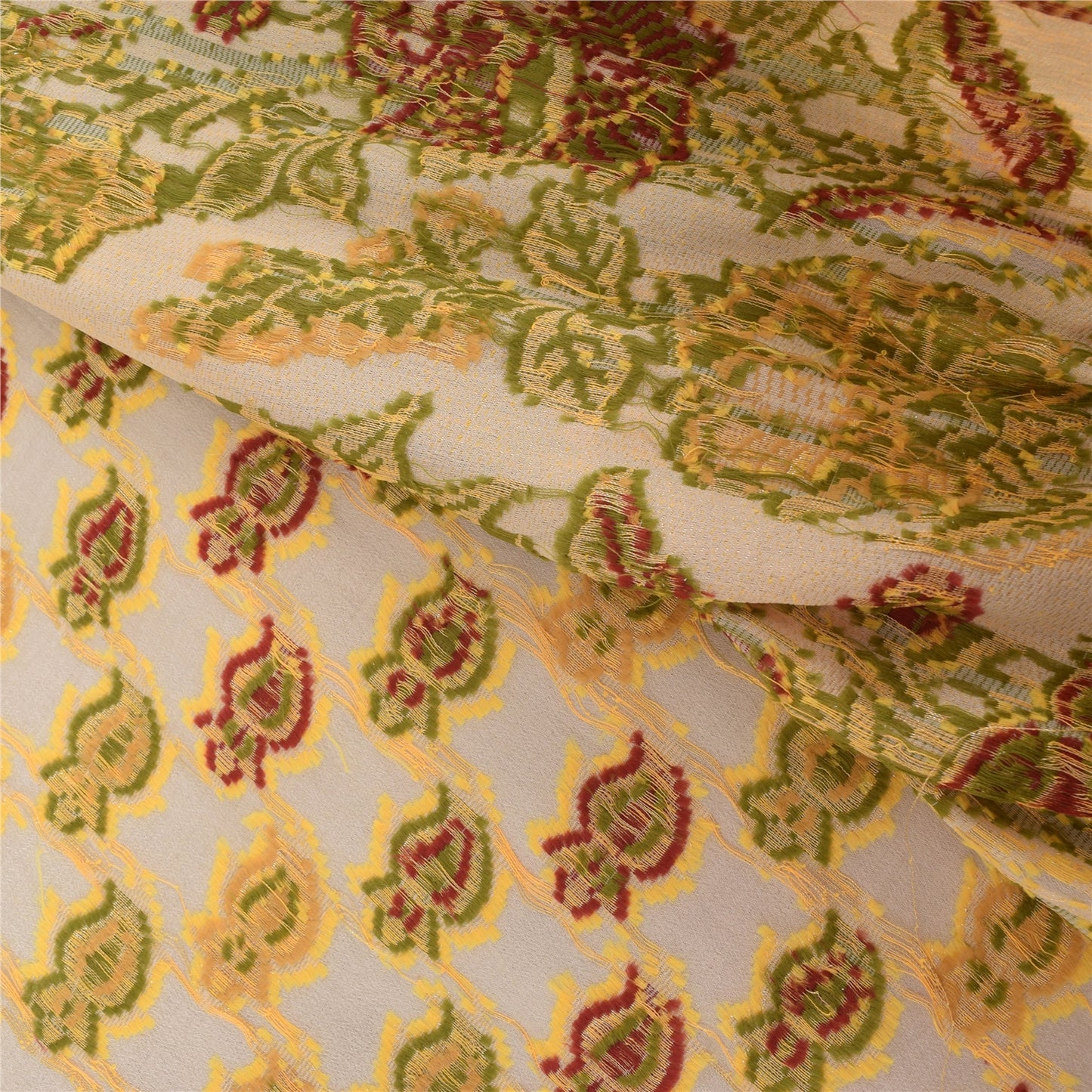 Sanskriti Vintage Sarees Cream/Peach Hand Woven Pure Silk Sari 5+yd Craft Sustainable Fabric