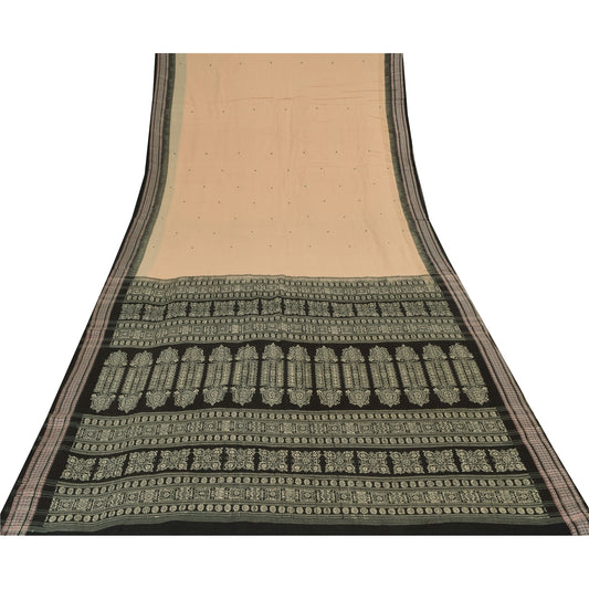 Sanskriti Vintage Black/Cream Sarees Pure Cotton Hand Embroidery Sari 5yd Sustainable Fabric