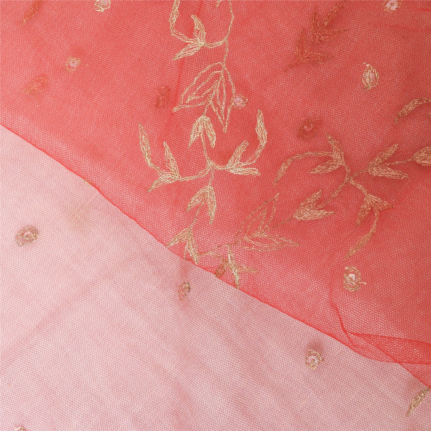 Sanskriti Vintage Red Sarees Net Mesh Hand Beaded Premium Sari 6yd Craft Sustainable Fabric