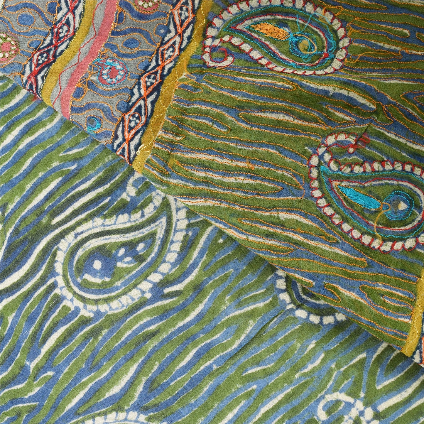 Sanskriti Vintage Green Sarees Pure Georgette Embroidered Sari Craft Sustainable Fabric