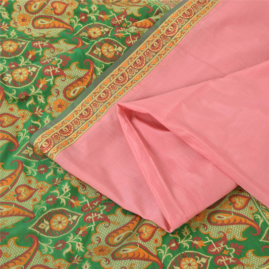 Sanskriti Vintage Peach/Green Sarees Pure Cotton Hand Woven Sari Ethnic Sustainable Fabric