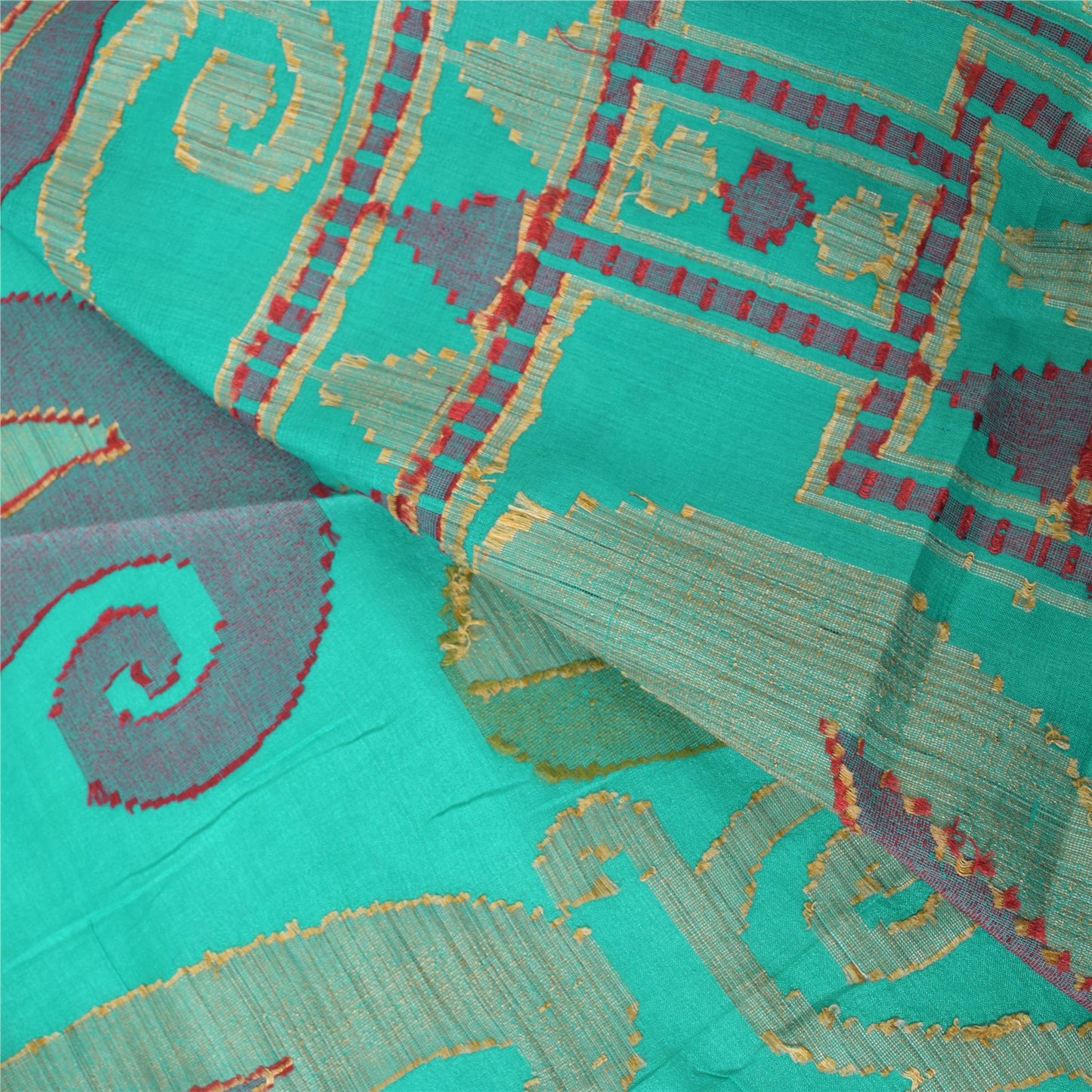 Sanskriti Vintage Indian Cyan Sarees Pure Silk Woven Ethnic Sari 5ydCraft Sustainable Fabric