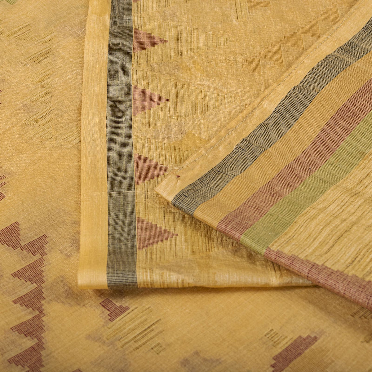 Sanskriti Vintage Tant Jacquared Woven Saree Pure Silk Beige Sari Craft Fabric