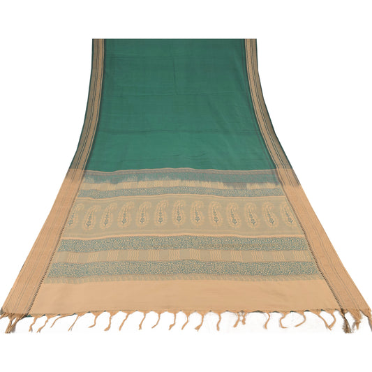 Sanskriti Vintage Green/Cream Sarees Pure Cotton Woven Ethnic Sari Craft Sustainable Fabric